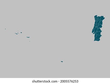 Portugal Map Vector,isolated Ocean Blue Color On Gray Background