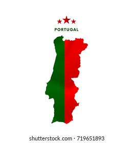 Portugal map with waving flag. Vector illustration.