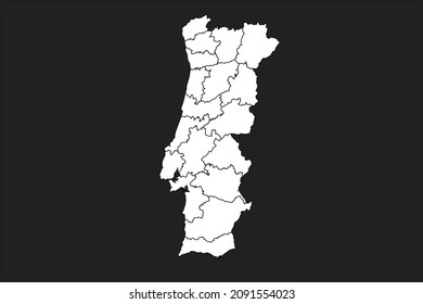 Portugal map White Color on black Background