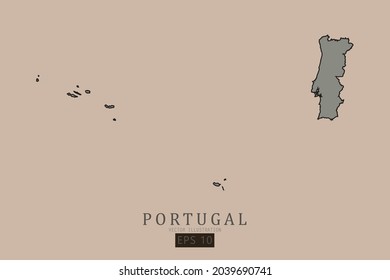 Portugal Map - World Map International vector template with old classic style and gray color on map isolated on brown background - Vector illustration eps 10 