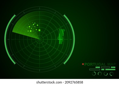 Portugal Map - World Map International vector template with futuristic circle radar style HUD, GUI, UI interface isolated on dark green background - Vector illustration eps 10
