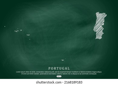 Portugal Map - World Map International vector template with white outline graphic sketch and old school style  isolated on Green Chalkboard background - Vector illustration eps 10