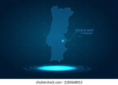 Portugal Map - World Map International vector template with Hologram in perspective style and HUD, GUI, UI interface isolated on blue background for design - Vector illustration eps 10