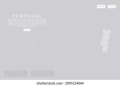 Mapa de Portugal - Mapa mundial del vector con puntos blancos, rejilla, grunge, estilo medio tono aislado en fondo gris para la educación, infografía, diseño, sitio web - Ilustración vectorial eps 10