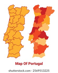 Portugal Map Yellow regions orange political map vector