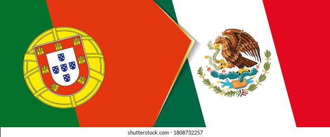 Portugal and Mexico flags, two vector flags symbol of relationship or confrontation.