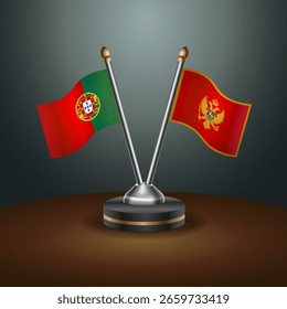 Portugal and Montenegro table flags relation  with gradient backgrund. Vector Illustration