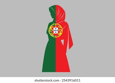 Portugal Muslim girl wearing France flag hijab, Portugal flag vector graphic, Portugal country flag is a symbol of freedom, National Portugal flag, vector illustration
