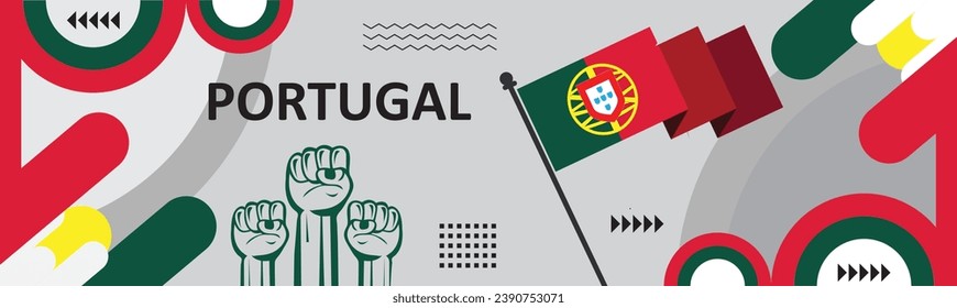 Portugal National Day Banner Design. Portugiesische Flagge Farbe, unabhängiger Tag Banner Hintergrund.EPS