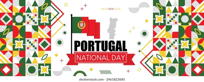 Diseño de Anuncio de día nacional de Portugal. Anuncio creativo del día de la independencia, cartel, tarjeta, Anuncio, Plantilla, para celebrar la fiesta anual