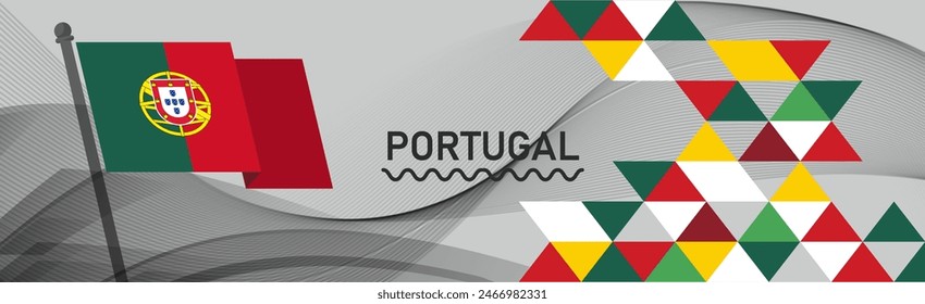 Portugal national day banner design. Portuguese flag theme graphic web art background. Abstract celebration pattern, red green color. Lisbon Portugal flag geometric triangles pattern vector Portuguesa