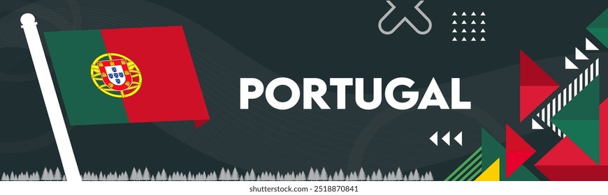 Diseño de Anuncio del día nacional de Portugal. Bandera portuguesa y fondo del tema del mapa. Abstractas Formas geométricas retro. Ilustración vectorial. Portuguesa.