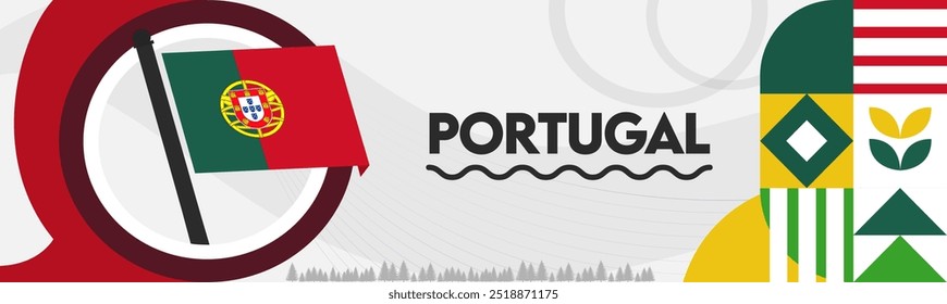 Diseño de Anuncio del día nacional de Portugal. Fondo de arte de Web de tema de bandera portuguesa. Patrón de celebración Abstractas, bandera de Lisboa Portugal Vector geométrico Portuguesa.