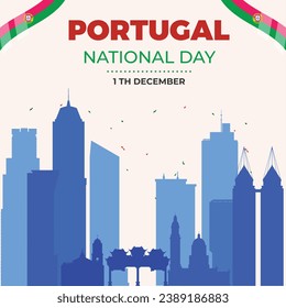 Portugal national day social media post  with Portuguese flag . Landmark of  Lisbobn . Vector Illustration