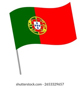 Portugal national flag flutters with flagpole
