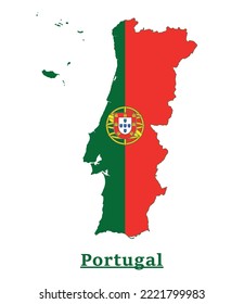 Portugal National Flag Map Design, Illustration Of Portugal Country Flag Inside The Map