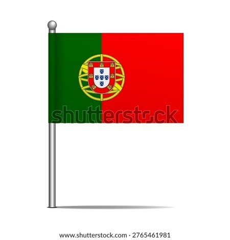 Portugal national flag. Map pin flag stuck in a white background