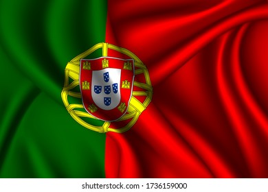 Portugal national flag of silk. Vector fabric texture