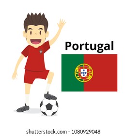 Portugal national team cartoon,football World,country flags. 2018 soccer world,isolated on white background. illustration vector