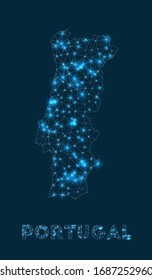 Portugal network map. Abstract geometric map of the country. Internet connections and telecommunication design. Artistic vector illustration.