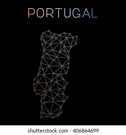 Portugal network map. Abstract polygonal map design. Network connections vector illustration.