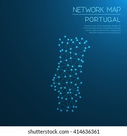 Portugal network map. Abstract polygonal map design. Internet connections vector illustration.