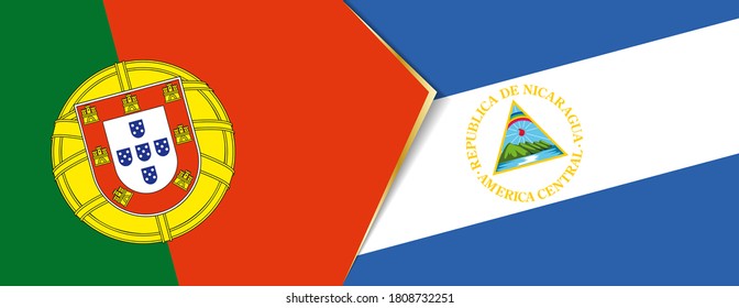 Portugal and Nicaragua flags, two vector flags symbol of relationship or confrontation.