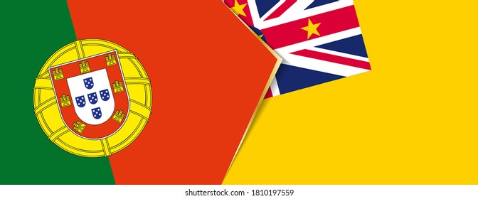 Portugal and Niue flags, two vector flags symbol of relationship or confrontation.