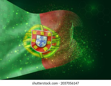 Portugal auf Vektor-3D-Flagge auf grünem Hintergrund mit Polygone und Datennummern