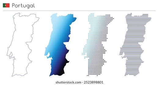 Portugal - outline, gradient, dotted and lines geometrical country shape - vector illustration