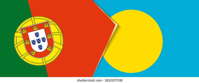 Portugal and Palau flags, two vector flags symbol of relationship or confrontation.