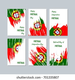 Portugal Patriotic Cards for National Day. Expressive Brush Stroke in Flag Colors on white card background. Vector Greeting Card.