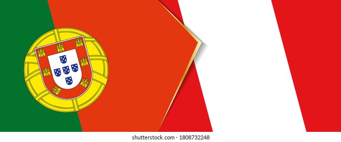 Portugal und Peru Flaggen, zwei Vektorfahnen Symbol für Beziehung oder Konfrontation.