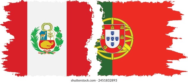 Portugal and Peru grunge flags connection, vector