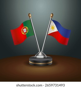 Banderas de tabla de Portugal y Filipinas en relación con el fondo de gradiente. Ilustración vectorial