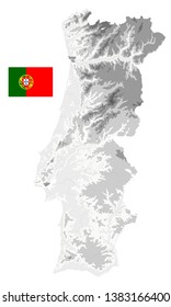 Portugal Physical Map White and Grey Isolated On White - No text - Detailed map of Portugal vector illustration - All elements are separated in editable layers clearly labeled.