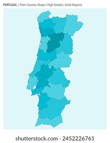 Portugal plain country map. High details. Solid regions style. Shape of Portugal. Vector illustration.