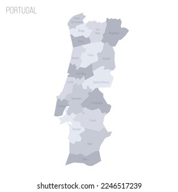 Portugal political map of administrative divisions - districts. Grey vector map with labels.
