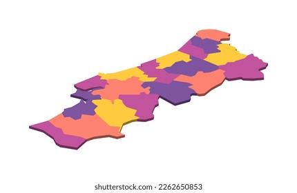 Portugal political map of administrative divisions - districts. Isometric 3D blank vector map in four colors scheme.