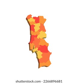 Portugal political map of administrative divisions - districts. 3D map in shades of orange color.