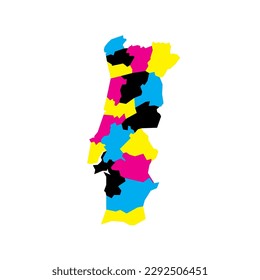 Portugal political map of administrative divisions - districts. Blank vector map in CMYK colors.