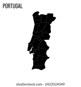 Portugal political map of administrative divisions - districts. Blank black map and country name title.