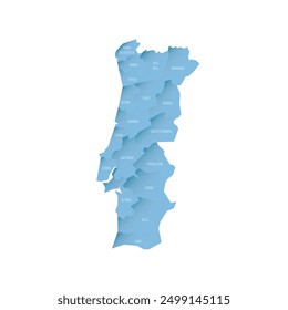 Portugal political map of administrative divisions - districts. Shaded vector map with 3D-like blue gradient and name labels