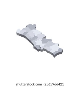 Portugal political map of administrative divisions - districts. 3D isometric blank vector map in shades of grey.