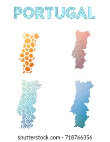 Portugal polygonal map. Mosaic style maps collection. Bright abstract tessellation, geometric, low poly, modern design. Portugal polygonal maps for infographics or presentation.