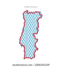 Portugal population map. Stick figures Portuguese people map with bold red translucent country border. Pattern of men and women icons. Isolated vector illustration. Editable stroke.