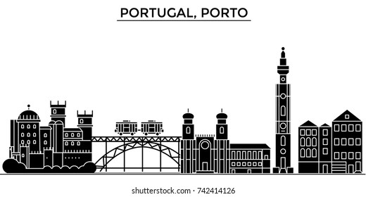 Portugal, Porto architecture vector city skyline, travel cityscape with landmarks, buildings, isolated sights on background