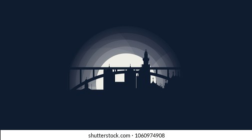 Portugal Porto city panorama night skyline shape view landscape flat vector logo illustration