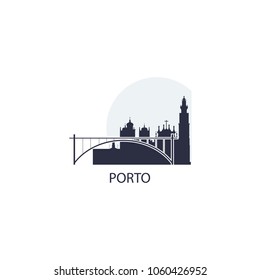Portugal Porto city panorama skyline shape view landscape flat vector icon logo illustration