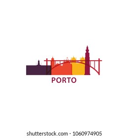 Portugal Porto city panorama skyline shape view landscape flat vector icon logo illustration